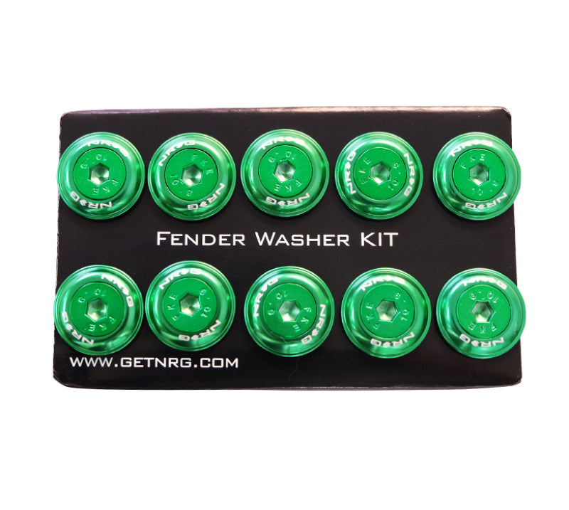 NRG Fender Washer Kit w/Color Matched M6 Bolt Rivets For Plastic (Green) - Set of 10 - FW-150GN