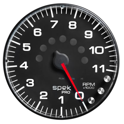 Autometer Spek-Pro Gauge Tachometer 5in 11K Rpm W/Shift Light & Peak Mem Black/Black P239328