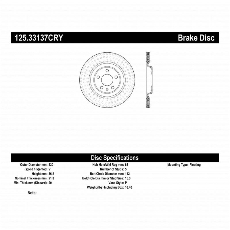 Stoptech 10-19 Audi S4 Premium Rear CryoStop Brake Rotor Stoptech