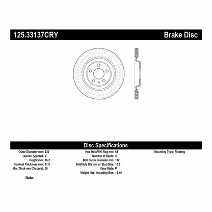 Stoptech 10-19 Audi S4 Premium Rear CryoStop Brake Rotor Stoptech