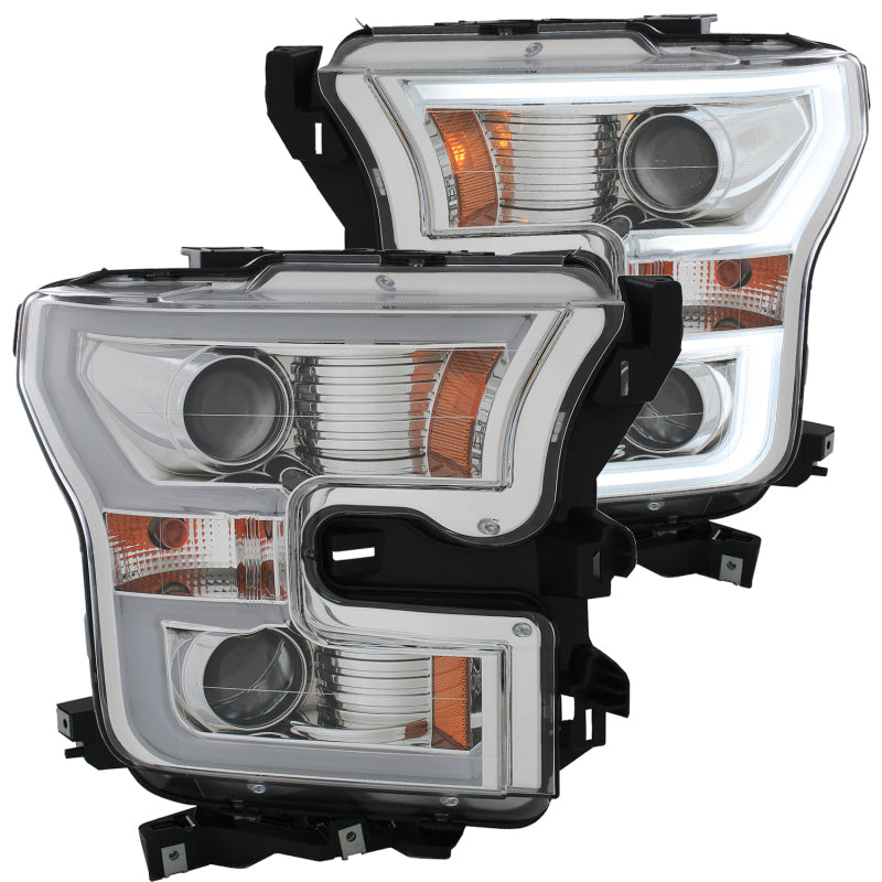 ANZO 2015-2016 Ford F-150 Projector Headlights w/ Plank Style Design Chrome w/ Amber ANZO