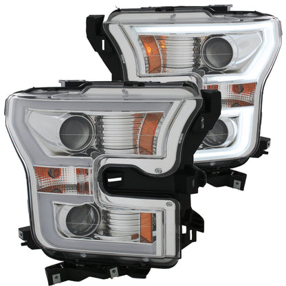 ANZO 2015-2016 Ford F-150 Projector Headlights w/ Plank Style Design Chrome w/ Amber ANZO