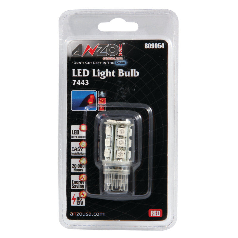 ANZO LED Bulbs Universal 7443 Red - 18 LEDs 1 3/4in Tall ANZO
