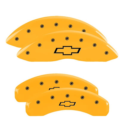 MGP 4 Caliper Covers Engraved F & R Bowtie Yellow Finish Black Char 2002 Chevrolet Silverado 1500 MGP