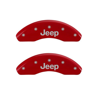 MGP 4 Caliper Covers Engraved Front JEEP Engraved Rear JEEP Grill logo Red finish silver ch MGP