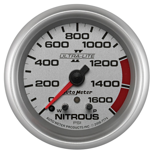 AutoMeter Gauge Nitrous Press 2-5/8in. 1600PSI Stepper Motor W/ Pk & Wrn Ultra-Lite II 7774