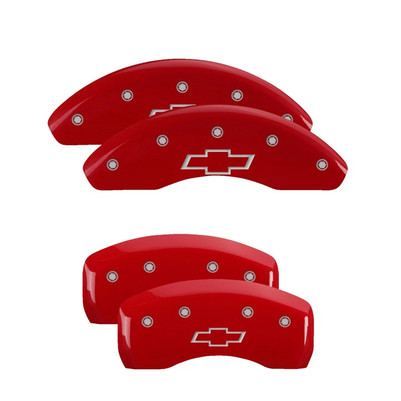 MGP 4 Caliper Covers Engraved Front & Rear Bowtie Red finish silver ch - eliteracefab.com