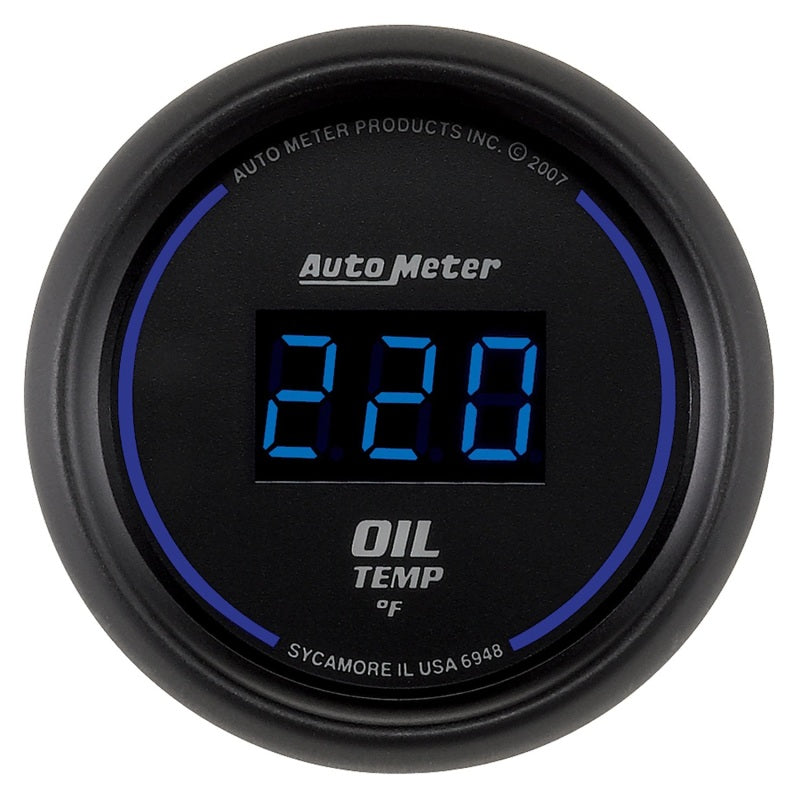 AutoMeter GAUGE; OIL TEMP; 2 1/16in.; 340deg.F; DIGITAL; BLACK DIAL W/BLUE LED - eliteracefab.com