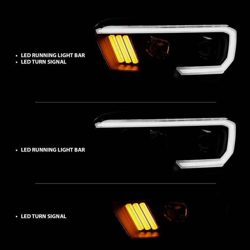 ANZO USA Toyota Tacoma Projector Headlights w/ Plank Style Design Black / Amber w/ DRL; 2016-2018 - eliteracefab.com