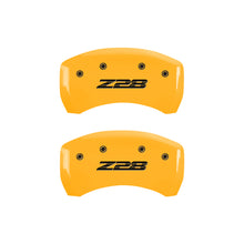 Load image into Gallery viewer, MGP 4 Caliper Covers Engraved Front Camaro Rear Z28 Yellow Finish Black Char 2000 Chevy Camaro MGP