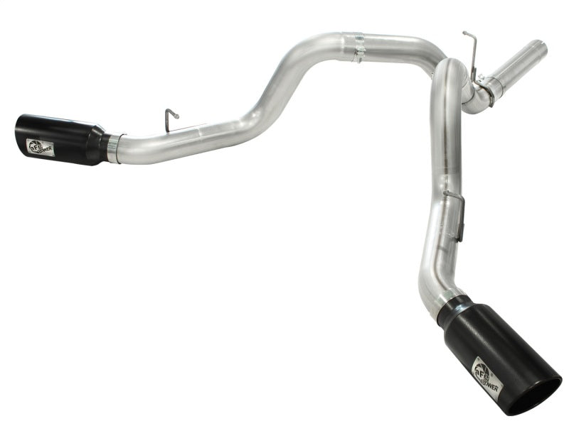 aFe MachForce XP Exhaust 4inch DP-Back All SS 2011-14 GM Diesel Trucks V8-6.6L LML Black Tips aFe