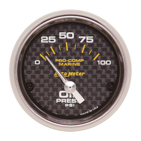 Autometer Marine Carbon Fiber 2-1/16in 100PSI Electric Oil Pressure Gauge 200758-40
