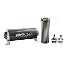 Load image into Gallery viewer, DeatschWerks Stainless Steel 5/16in 40 Micron Universal Inline Fuel Filter Housing Kit (160mm)