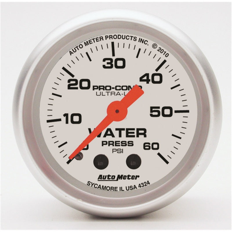 Autometer Ultra-Lite 52mm 60 PSI Mechanical Water Pressure Gauge 4324