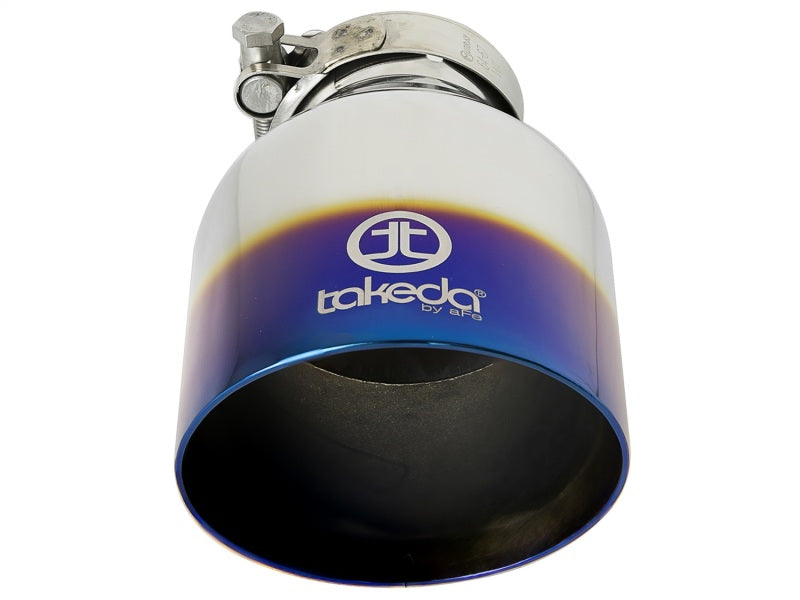 aFe Takeda 304 Stainless Steel Clamp-On Exhaust Tip 2.5in. Inlet / 4.5in. Outlet - Blue Flame aFe