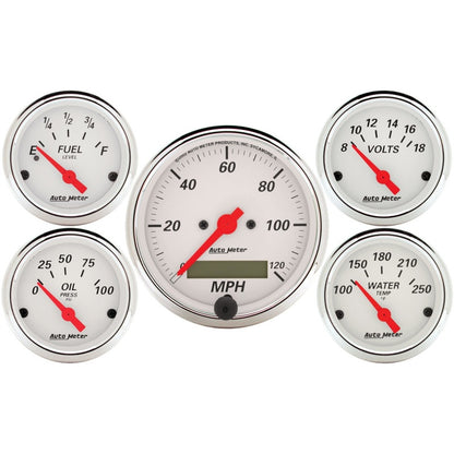 Autometer Arctic White 5 Pc Kit Box w/ Elec Speedo, Elec Oil Press, Water Temp, Volt, Fuel Level 1302