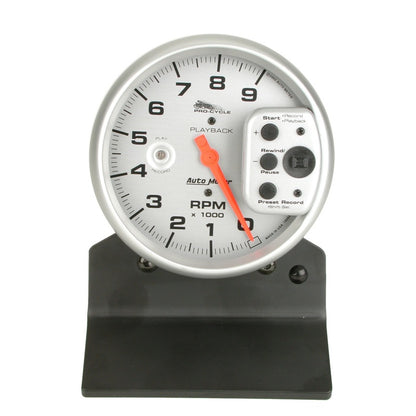 Autometer Pro-Cycle Gauge Tach 5in 9K Rpm Pedestal W/ Rpm Playback Silver Pro-Cycle 19264