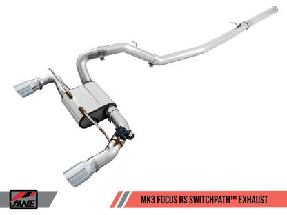 AWE Tuning Ford Focus RS SwitchPath Cat-back Exhaust - Diamond Black Tips - eliteracefab.com