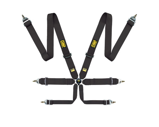 OMP FIRST 3" 6-Point Pull-Up Racing Harness - Black - FIA 8853-2016 - DA0-0204-B01-071