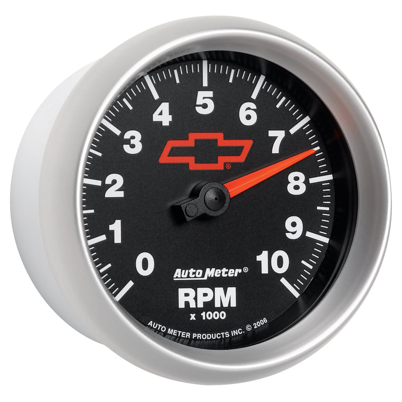 AutoMeter Gauge Tachometer 3-3/8in. 10K RPM In-Dash Chevy Red Bowtie Black 3697-00406