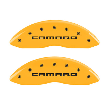 MGP 4 Caliper Covers Engraved Front Gen 5/Camaro Engraved Rear Gen 5/Z28 Yellow finish black ch MGP