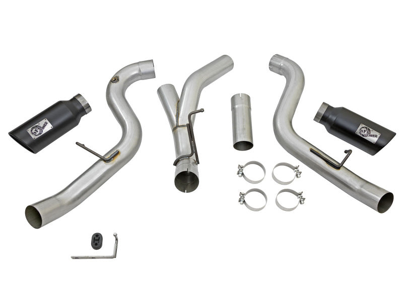 aFe Atlas Exhaust 4in Dual DPF-Back Al Steel w/ Black Tips 16-17 GM Diesel Truck V8-6.6L (td) LML aFe