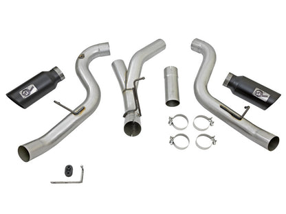 aFe LARGE Bore HD 4in Dual DPF-Back SS Exhaust w/Black Tip 16-17 GM Diesel Truck V8-6.6L (td) LML aFe