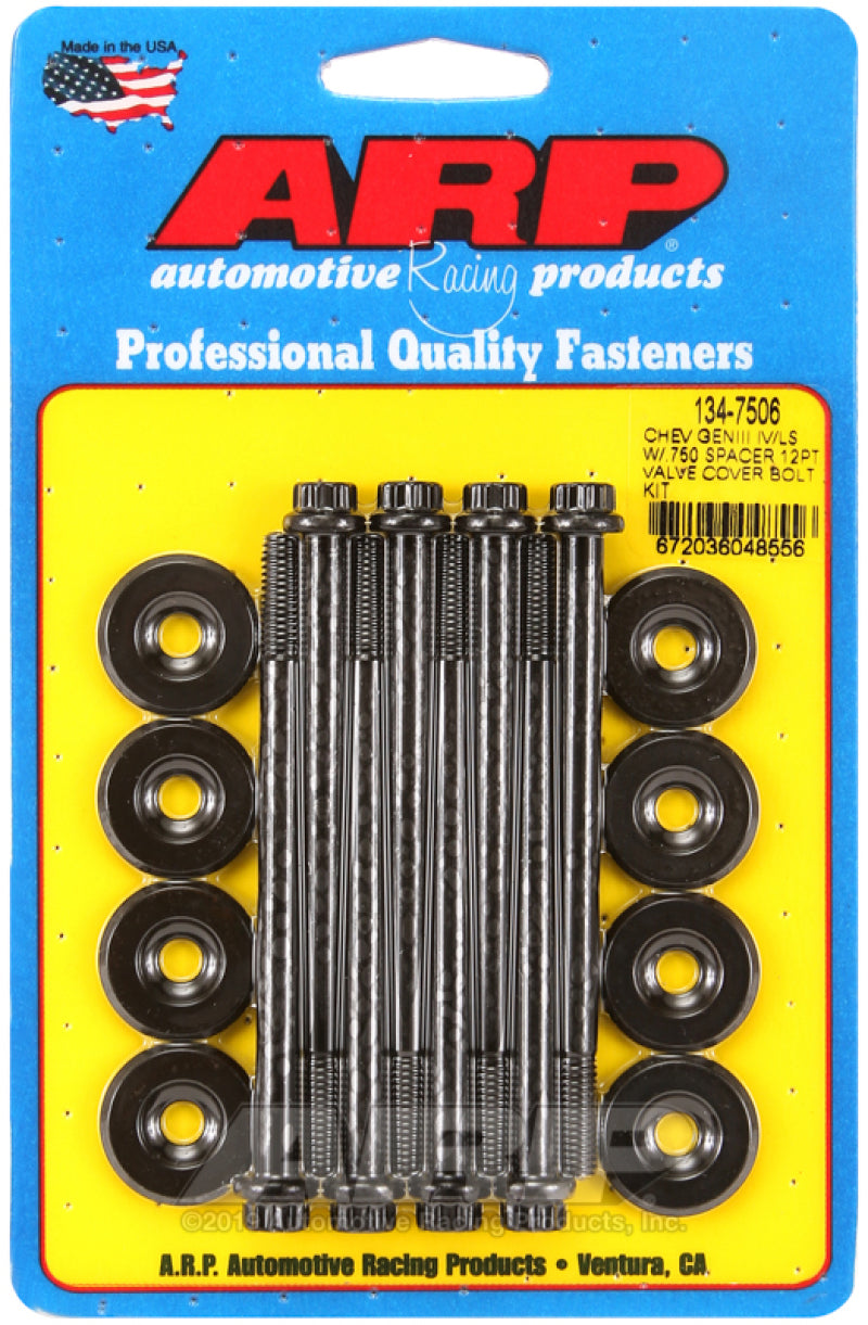 ARP Small Block Chevy GENIII/IV LS Series .750 Spacer 12pt Valve Cover Bolt Kit - Black - eliteracefab.com