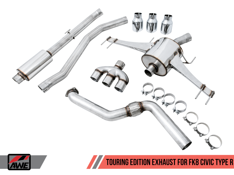 AWE Tuning 2017+ Honda Civic Type R Touring Edition Exhaust w/Front Pipe & Triple Chrome Silver Tips - eliteracefab.com