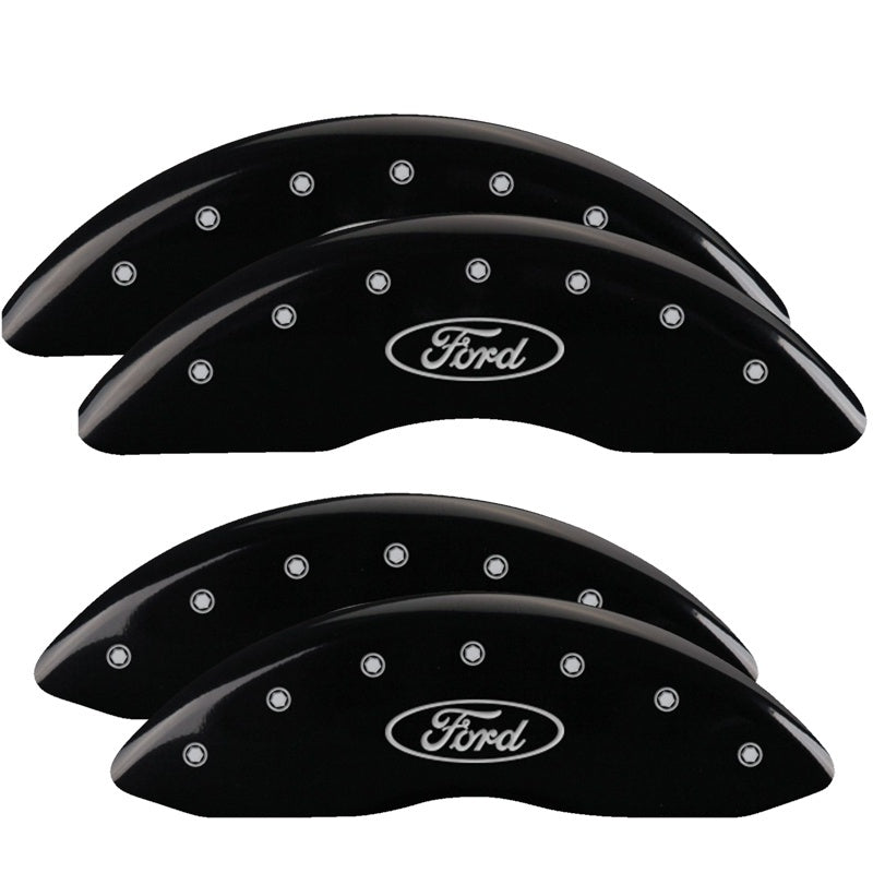 MGP 4 Caliper Covers Engraved Front & Rear Oval logo/Ford Black finish silver ch MGP