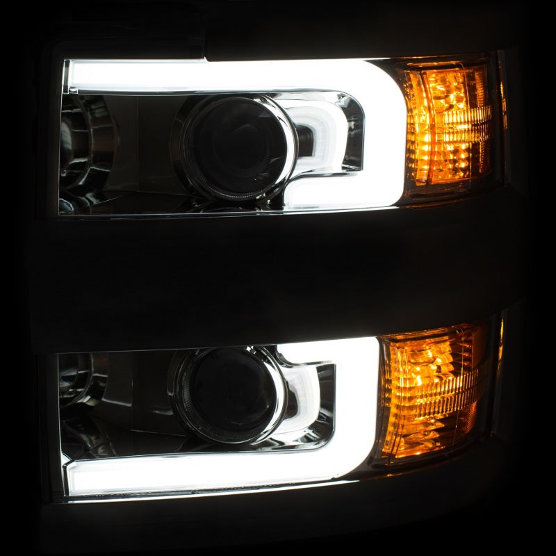 ANZO USA Chevrolet Silverado Hd Projector Headlights W/ Plank Style Design Chrome W/ Amber; 2015-2017 - eliteracefab.com