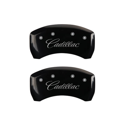MGP 4 Caliper Covers Engraved Front & Rear Cursive/Cadillac Black finish silver ch MGP