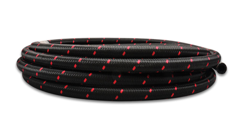 Vibrant -12 AN Two-Tone Black/Red Nylon Braided Flex Hose (10 foot roll).