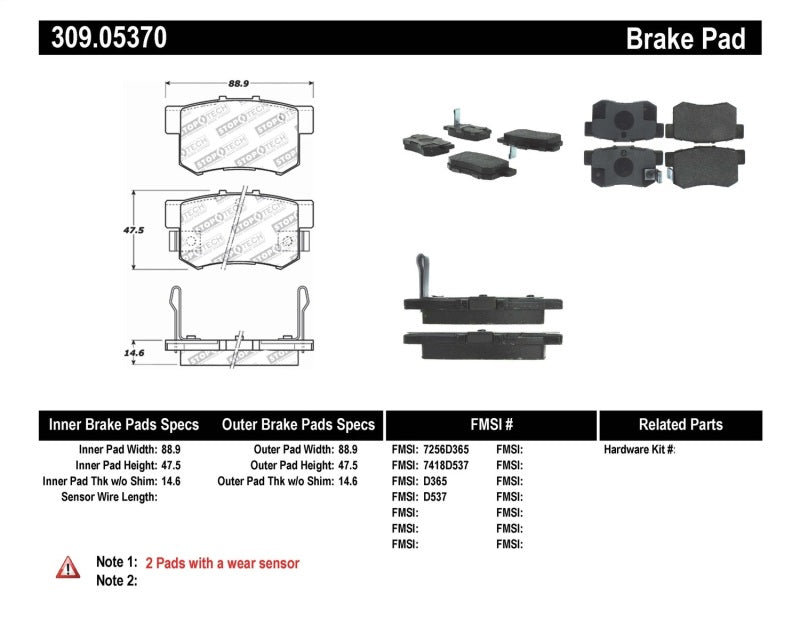 STOPTECH PERFORMANCE 00-09 HONDA S2000 / 92-07 ACCORD / 04-10 ACURA TSX / 02-06 RSX REAR BRAKE PADS, 309.05370 - eliteracefab.com