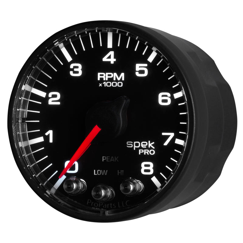 Autometer Spek-Pro Black 2 1/16 inch 8K RPM Tach w/ Shift Light and Peak Memory P334328