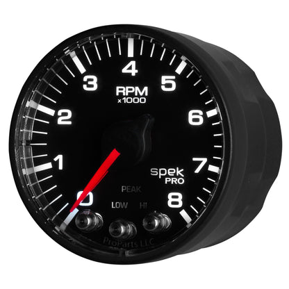 Autometer Spek-Pro Black 2 1/16 inch 8K RPM Tach w/ Shift Light and Peak Memory P334328
