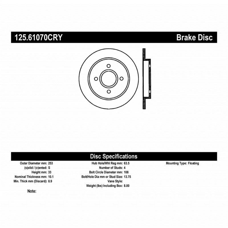 StopTech 01-07 Ford Focus Cryo-Stop Premium Rotor Stoptech