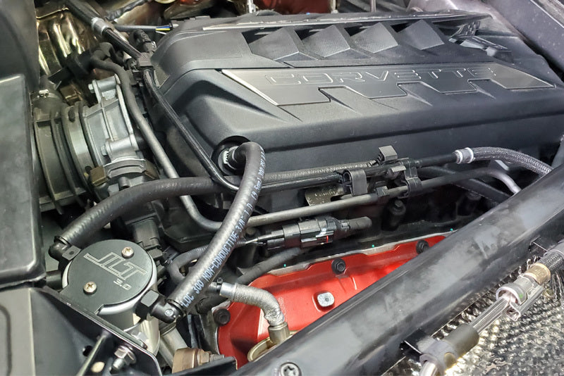 J&L 20-21 Chevrolet Corvette 6.2L LT2 Targa Top Passenger Side Oil Separator 3.0 - Clear Anodized - eliteracefab.com