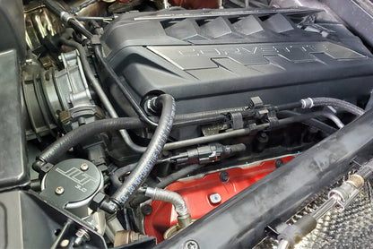 J&L 20-21 Chevrolet Corvette 6.2L LT2 Targa Top Passenger Side Oil Separator 3.0 - Clear Anodized - eliteracefab.com