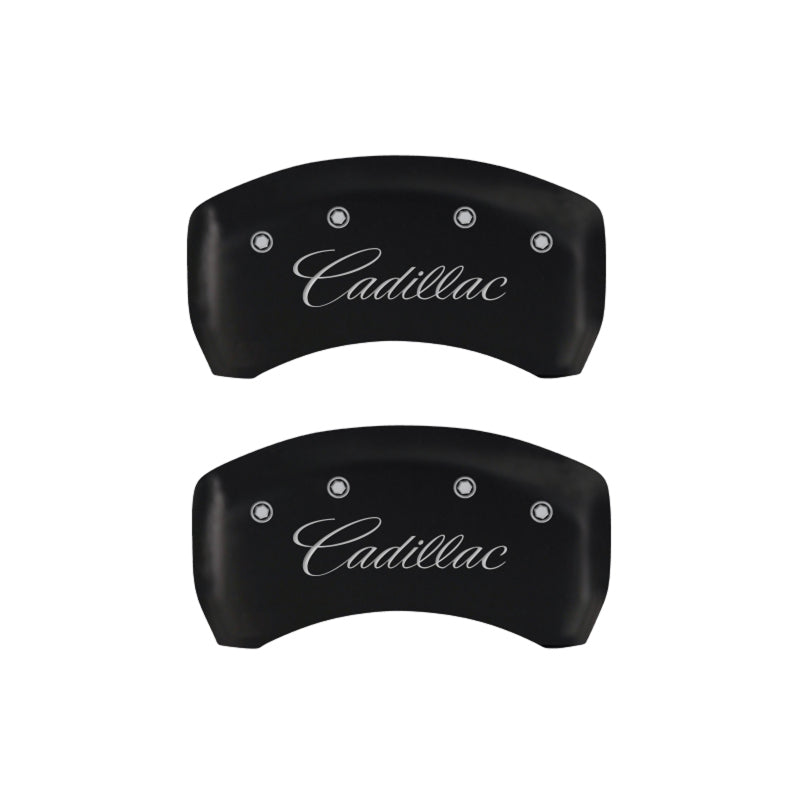 MGP 4 Caliper Covers Engraved Front & Rear Cursive/Cadillac Red finish silver ch MGP