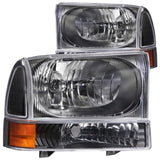 ANZO USA Ford Excursion Crystal Headlights Black; 2000-2004