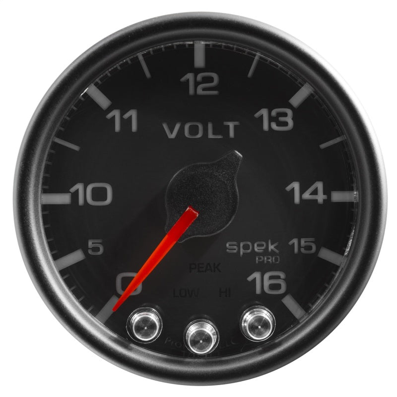 Autometer Spek-Pro Gauge Voltmeter 2 1/16in 16V Stepper Motor W/Peak & Warn Blk/Blk P34432