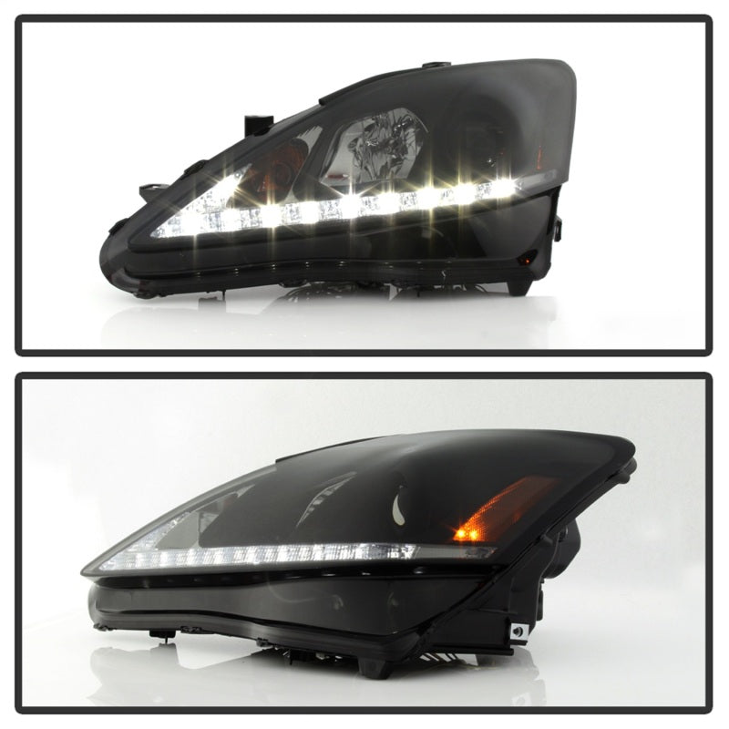 Spyder Lexus IS 250/350 2006-2010 Projector Headlights DRL Black Smoke PRO-YD-LIS06-DRL-BSM - eliteracefab.com