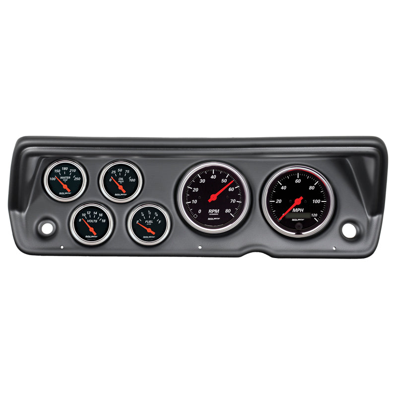 Autometer Designer Black 70-76 Duster/Demon/Dart Dash Kit 6pc Tach / MPH / Fuel / Oil / WTMP / Volt 7031-DB