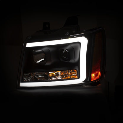 ANZO 07-14 Chevy Tahoe Projector Headlights w/ Plank Style Design Black w/ Amber - eliteracefab.com