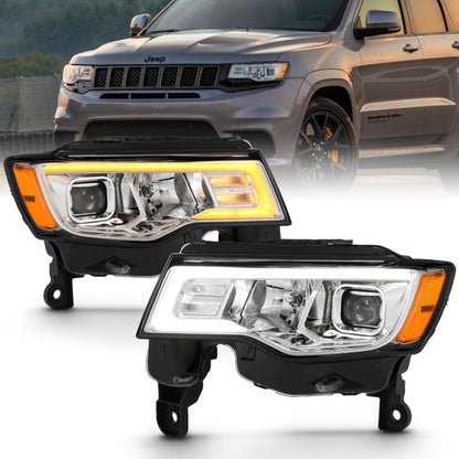 ANZO 2017-2018 Jeep Grand Cherokee Projector Headlights w/ Plank Style Switchback - Chrome w/ Amber - eliteracefab.com