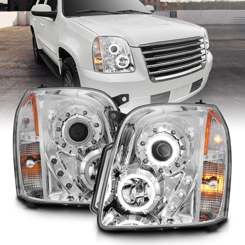 ANZO USA GMC Yukon Denali Projector Headlights W/ Halo Chrome Ccfl; 2007-2014 - eliteracefab.com