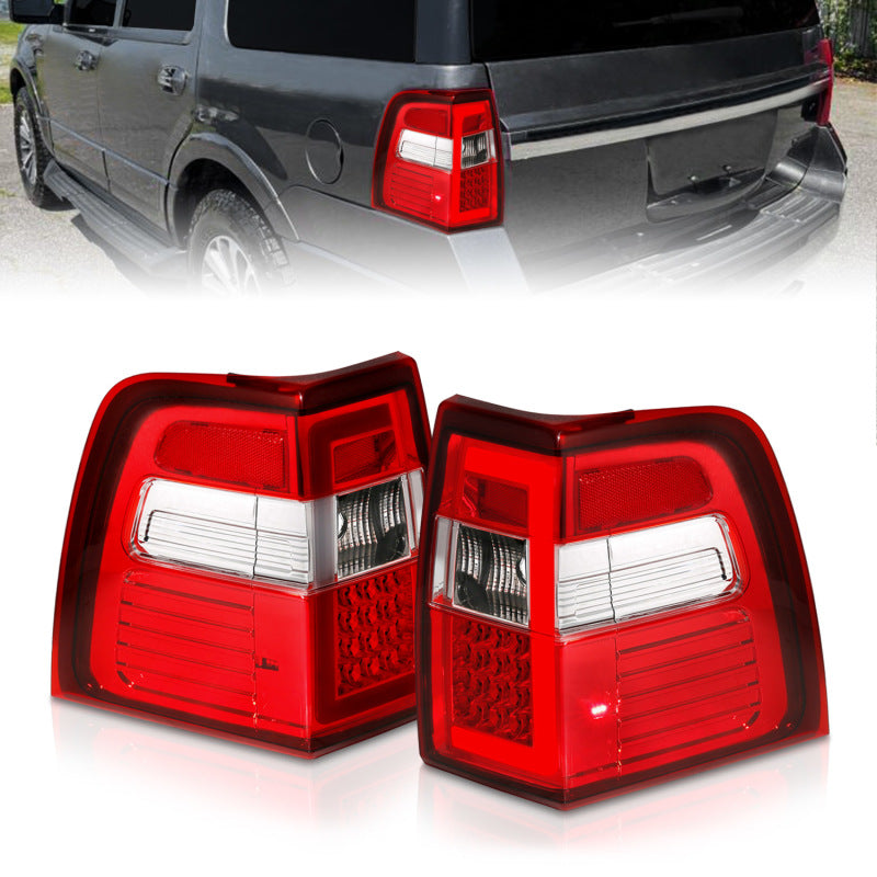 ANZO FORD EXPEDITION 07-17 LED C BAR STYLE TAIL LIGHTS CHROME RED/CLEAR LENS W/ SEQUENTIAL SIGNAL - 311410 ANZO