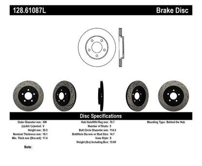 StopTech 05-10 Ford Mustang V6/4.0L / GT V8/4.6L Cross Drilled Left Rear Rotor - eliteracefab.com