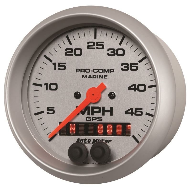 AutoMeter GAUGE; SPEEDOMETER; 3 3/8in.; 50MPH; GPS; MARINE SILVER - eliteracefab.com